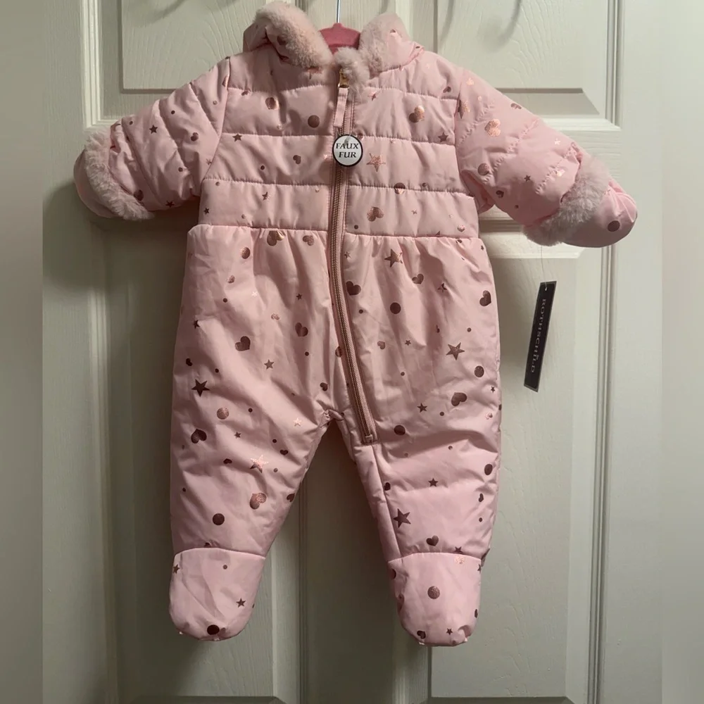 Rothschild Pink Baby Pram Snowsuit with Star Design - NWT - Size 3/6M - Picture 2 of 7